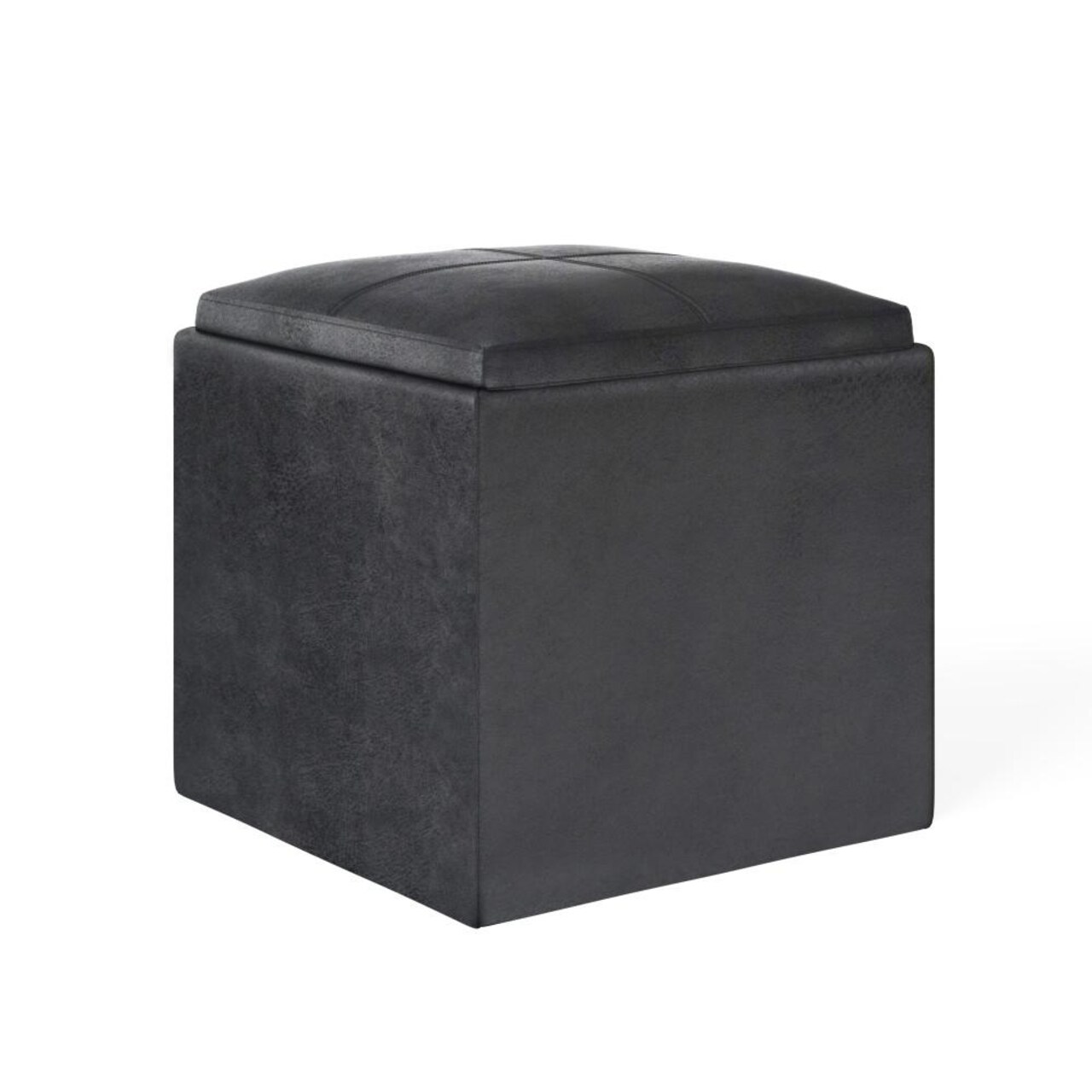 Simplihome Rockwood 17"Square Cube Storage Ottoman With Tray, Coffee Table